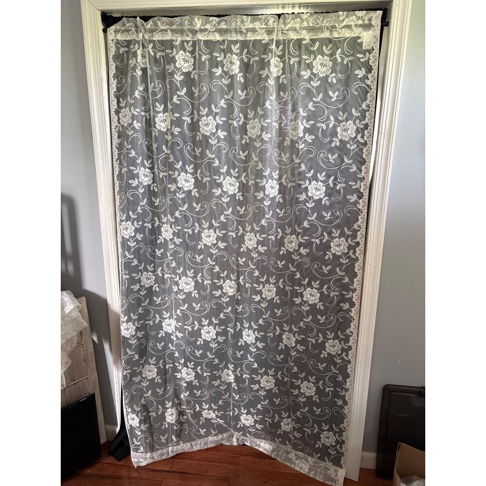 JCP Home Sheer Floral Lace Curtain Panel 75" L x 45" W Polyester Cream